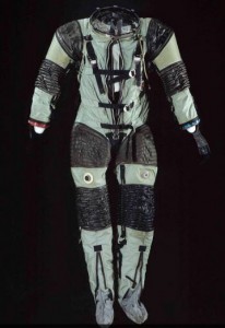 SPD-143 space suit from the Apollo mission. Screencap from the NYT gallery, photo by Mark Avino, Smithsonian National Air and Space Museum.